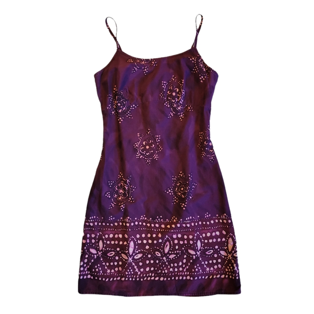 Vintage Batik Design Sundress Burgundy XS Juniors 1/3 Arizona Jeans Company
